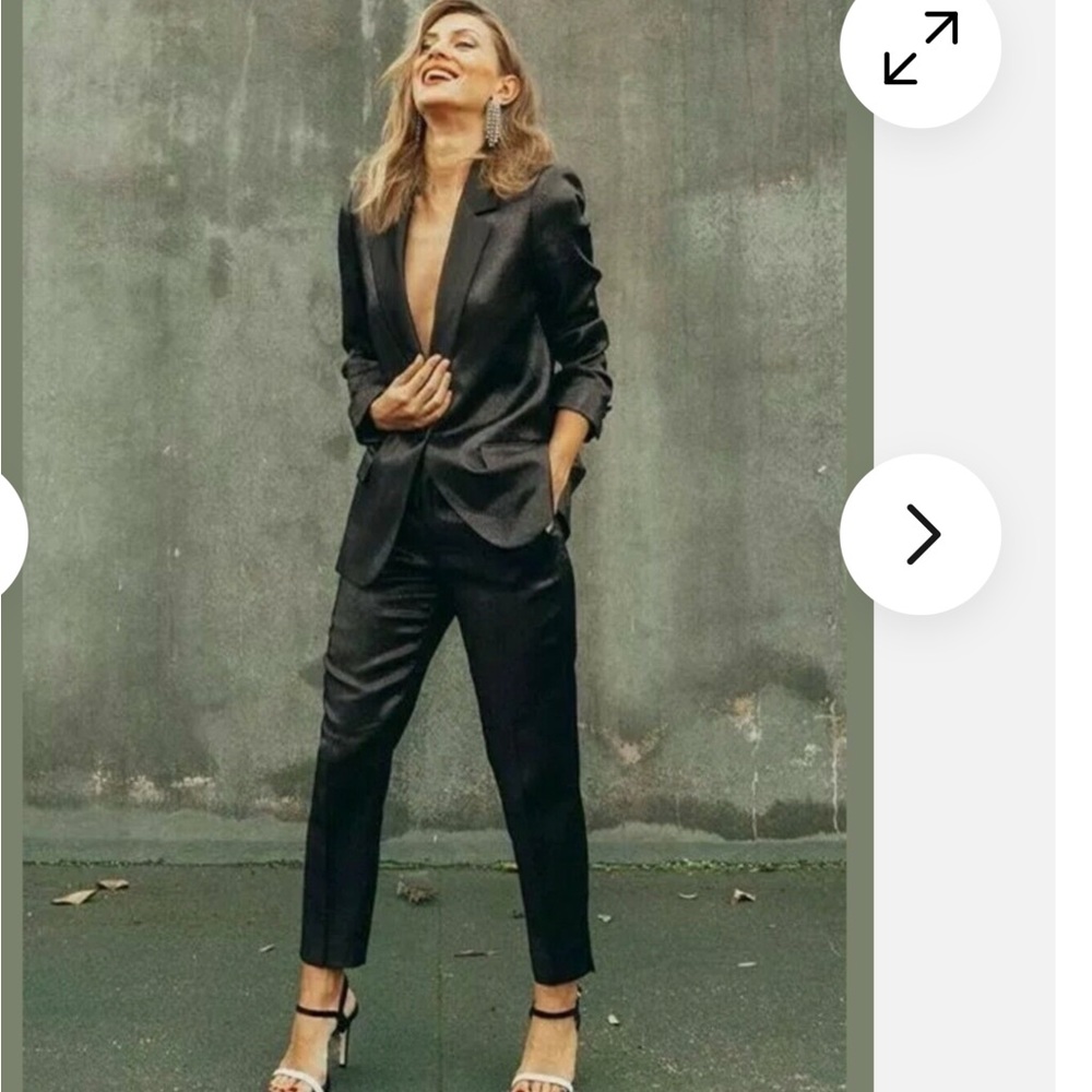 Zara Black Shiny Effect Blazer & Pants Suit Size M/L